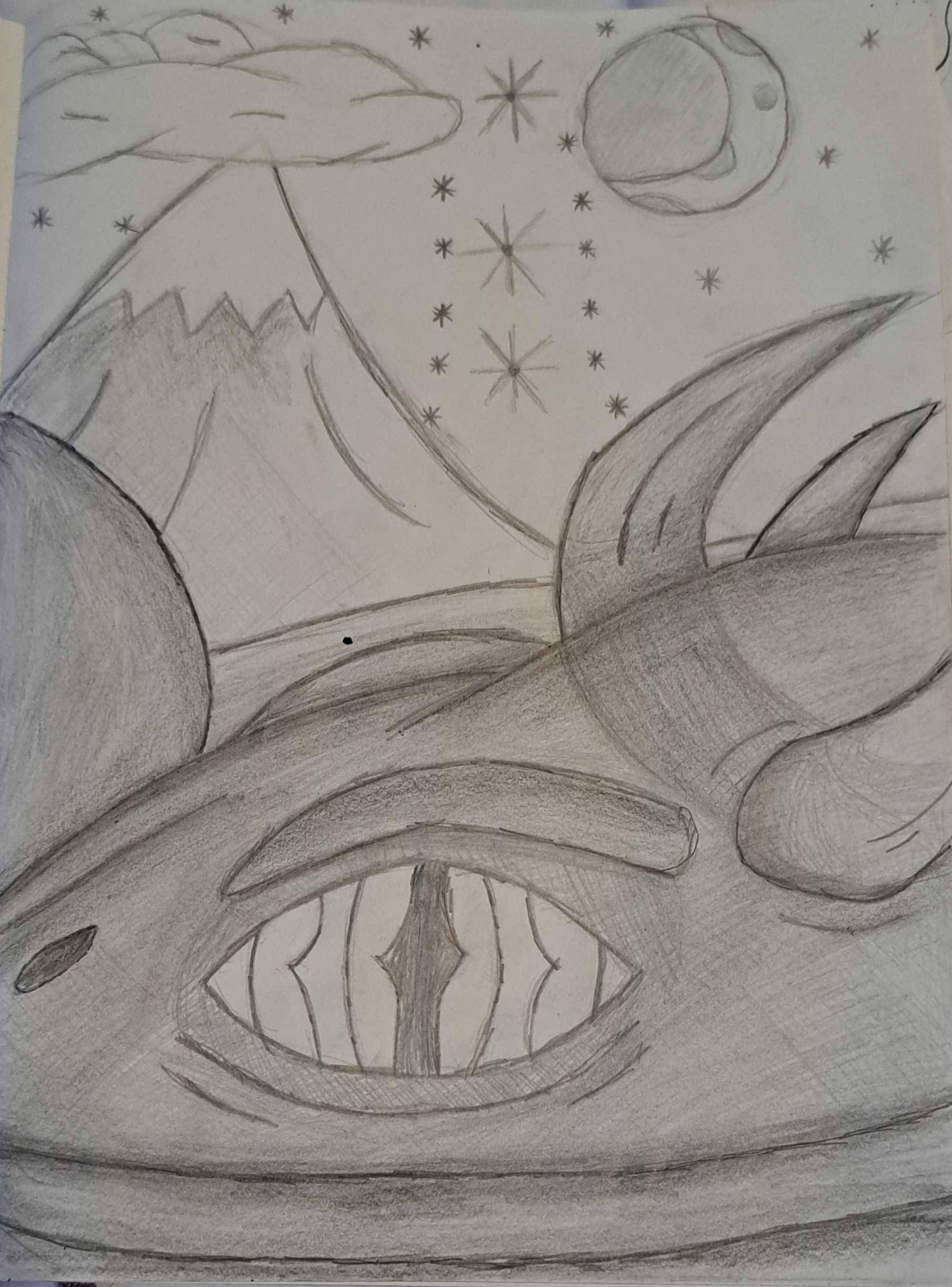 drawn Image of a dragon on a hill